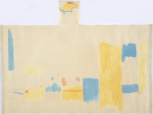 Odrysowanie obrazu z panelu centralnego, Ściana wschodnia, Górna Świątynia Jaguarów, Chichen Itza, Meksyk (akwarela i grafit) autorstwa Adela Breton
