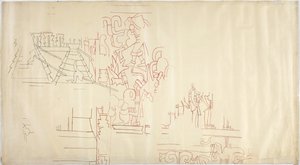 Odrysowanie malarstwa ściennego z Casa de Monjas, Chichen Itza, Meksyk Odrysowane i pomalowane czarnym i czerwonym tuszem (czerwony i czarny tusz i grafit) autorstwa Adela Breton
