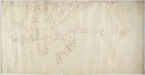 Narysowanie malowidła ściennego z Casa de Monjas, Chichen Itza, Meksyk Vault w dużej komorze (czerwony, czarny i brązowy tusz i grafit) autorstwa Adela Breton