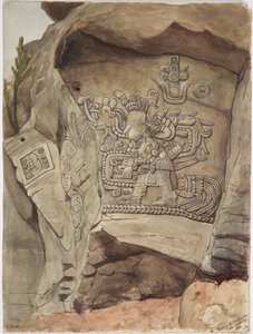 Kamienna płaskorzeźba z Piedra de Malinche, Tula, Hidalgo, Meksyk (akwarela) autorstwa Adela Breton