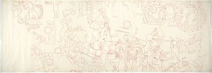 ściana południowa, Górna Świątynia Jaguarów, Chichen Itza, Meksyk Północna centralna dzielnica (czerwony tusz i grafit) autorstwa Adela Breton