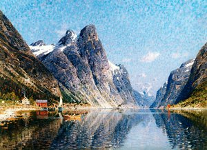 Scena norweskiego fiordu”.
