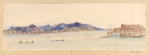 Borneo - Patrząc w górę rzeki z naszego domu z Indii Zachodnich, Ameryki Północnej i Borneo, ok. 1845 r. (akwarela) autorstwa Admiral Sir Edward Gennys Fanshawe