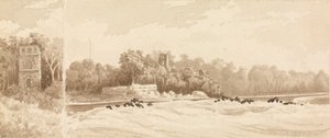 "Zrujnowana wieża w miejscu starego miasta Panama, zniszczona przez Morgana Korsarza w 1670 r., marzec 1850 r. autorstwa Admiral Sir Edward Gennys Fanshawe
