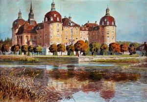 Widok zamku Moritzbourg Grafiki Adolphe Nother (1855-?) XIX-wieczny Paryż, sztuka dekoracyjna autorstwa Adolf Noether