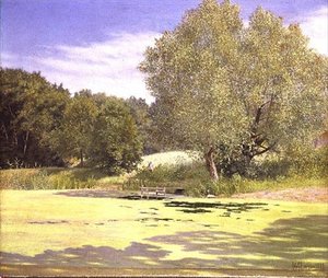 Rybak opuszczający staw autorstwa Adolf Alfred Larsen