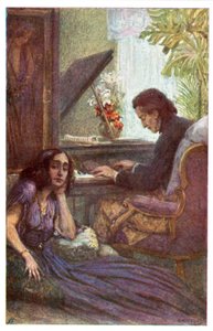 Muzyk i kompozytor Fryderyk Chopin z George Sand Adolfa Karpellusa (litografia kolorowa) autorstwa Adolf Karpellus