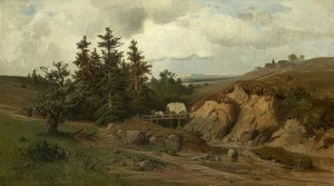 Krajobraz z drewnianym mostem. 1858 autorstwa Adolf Kosárek