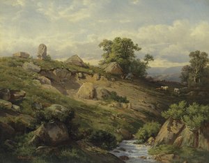 Nachylenie doliny z wodospadem, 1861 autorstwa Adolf Mosengel