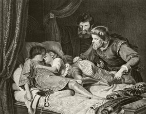 Zabójstwo książąt Edwarda i Ryszarda w Tower of London, z "The National and Domestic History of England" autorstwa Williama Hickmana Smitha Aubreya (1858-1916) opublikowanego w Londynie ok. 1890 r. (litografia) autorstwa Adolf von Hildebrand