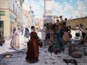 Kobiety przy fontannie, Adolfo Belimbau (1845-1935)