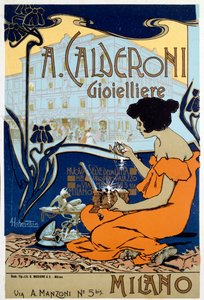 Plakat reklamowy jubilera Calderoni w Mediolanie, ok. 1920 r. autorstwa Adolfo Hohenstein