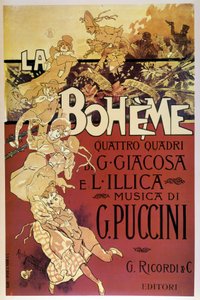 Plakat z Cyganerią Adolfo Hohensteina na premierę opery Giacomo Pucciniego w Teatro Regio di Torino, 1.02.1896.