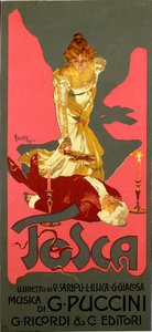 Plakat w stylu Liberty do opery „La Tosca” Giacomo Pucciniego (1858-1924) 1906 wym. 30x13,5 cm Ilustracja autorstwa Adolfo Hohensteina (1854-1928) Kolekcja prywatna Mediolan