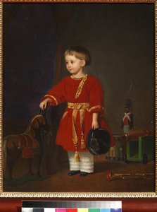 „Portret chłopca w czerwonej sukience z zabawkami wojskowymi” (Portret chłopca w czerwonej sukience z zabawkami wojskowymi) Obraz Adolfa Jebensa (1819-1888) 1849 Muzeum zabawek plastycznych i pedagogicznych, Sergiyev Posad autorstwa Adolph Gebens
