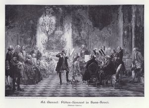 Koncert fletowy w Pałacu Sanssouci, Poczdam, Prusy (rycina) autorstwa Adolph Friedrich Erdmann von (after) Menzel