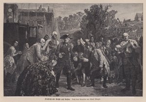 Fryderyk Wielki, król pruski, w podróży (grafika) autorstwa Adolph Friedrich Erdmann von (after) Menzel