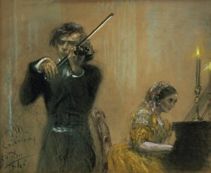Koncert Clary Schumann (1819-96) i Josepha Joachima autorstwa Adolph Menzel
