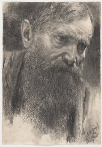 Głowa brodatego mężczyzny w półprofilu autorstwa Adolph Menzel