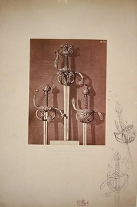 Miecze z żelaza i srebra (szkic ołówkiem na ilustrowanej stronie) autorstwa Adolph Menzel