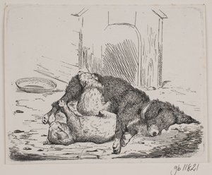 Pies na smyczy ze szczeniakiem autorstwa Johan Adolph Kittendorff