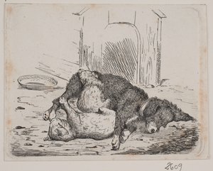 Pies na smyczy ze szczeniakiem autorstwa Johan Adolph Kittendorff