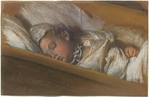 Niemowlę śpiące w łóżeczku autorstwa Adolph Menzel