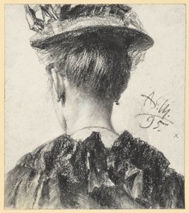 Popiersie kobiety w kapeluszu, widok od tyłu autorstwa Adolph Menzel