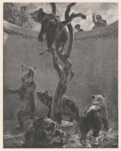 Klatka dla niedźwiedzi w ogrodzie zoologicznym (The Bear Pit in the Zoological Gardens) autorstwa Adolph Menzel