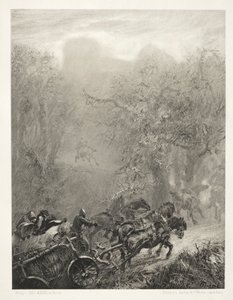 Esej o kamieniu z pędzlem i skrobaczką: konwój więźniów przez las, 1851. autorstwa Adolph Menzel