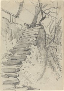 Lot kamiennych schodów w ogrodzie autorstwa Adolph Menzel