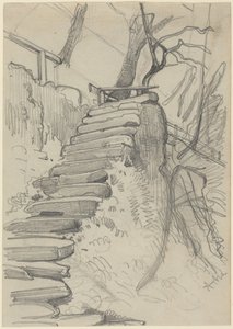 Klatka schodowa z kamienia w ogrodzie autorstwa Adolph Menzel