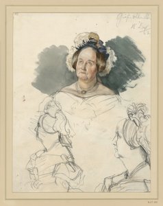 Hrabina Alvensleben, z domu von der Osten-Sacken. W tym dwa portrety półpostaciowe. Szkic do obrazu „Koronacja Wilhelma I w Królewcu” autorstwa Adolph Menzel