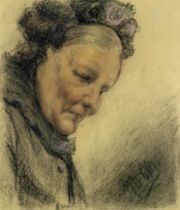 Głowa Starej Damy (kredka i pastel na papierze) autorstwa Adolph Menzel