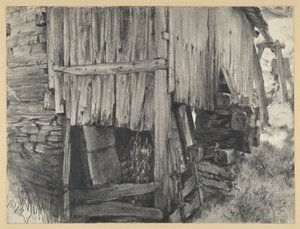 Drewniana budka wokół koła młyńskiego autorstwa Adolph Menzel