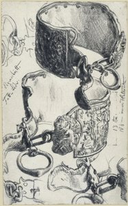 Obroża dla psa z XVII wieku, przeznaczona dla „olbrzyma”, na dwóch widokach oraz w ujęciach szczegółowych, Muzeum Historyczne w Dreźnie autorstwa Adolph Menzel