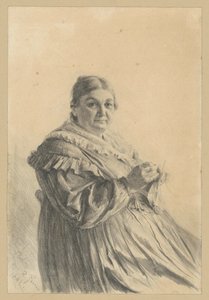 Siedząca starsza kobieta w skarpetkach z dzianiny autorstwa Adolph Menzel
