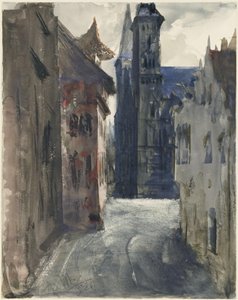 Ulica i kościół św. Sebalda w Norymberdze autorstwa Adolph Menzel