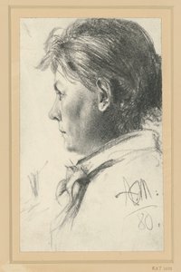 Kobiece popiersie zwrócone w lewo autorstwa Adolph Menzel