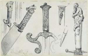 Nóż pasterski z końca XVI w., miecz myśliwski z pierwszej połowy XVII w. oraz sztylet myśliwski „Permoser” z początku XVIII w., Muzeum Historyczne w Dreźnie