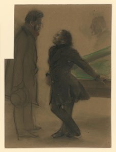 Dwóch panów przy stole bilardowym autorstwa Adolph Menzel