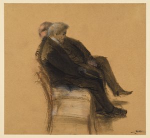 Dwóch mężczyzn w czarnych garniturach siedzących obok siebie autorstwa Adolph Menzel
