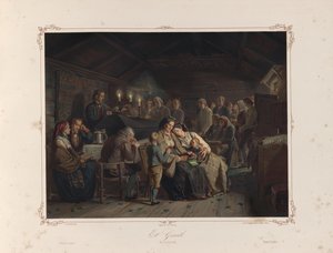 Ilustracja zaczerpnięta z książki Norske Folkelivsgrafikr autorstwa Tidemand, Adolph i opublikowana przez Chr. Tønsberga (Christiania, 1858) autorstwa Adolph Tidemand