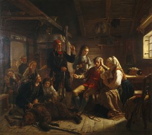 Łowca rannych niedźwiedzi autorstwa Adolph Tidemand