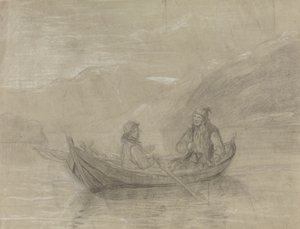 Dwóch rybaków w łodzi autorstwa Adolph Tidemand