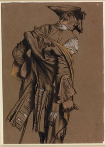 Model artysty widziany z tyłu, zakładający XVIII-wieczny mundur autorstwa Adolph Menzel