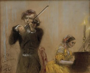 Klara Schumann i Józef Joachim muzykują autorstwa Adolph Menzel