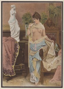 Kobieta porównująca się do posągu Wenus z Milo (kolor lito) autorstwa Adolphe Frederic Lejeune