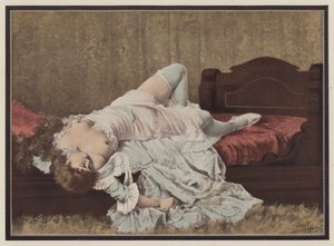 Kobieta leżąca na łóżku (kolor lito) autorstwa Adolphe Frederic Lejeune