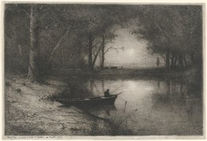 Rybak w kajaku, na brzegu rzeki (Rybak w łodzi) autorstwa Adolphe Appian